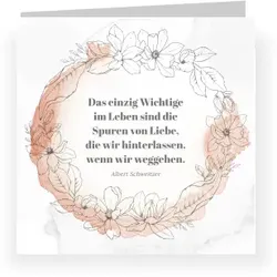 Trauerfeier Einladungskarten in Weiß mit eigenen Fotos gestalten im Design "Einladungskarte Trauerfeier: Floraler Spruch in Weiß" - Musterkarte - Karten einfach online bei wunderkarten gestalten...