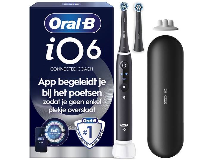 Oral-B iO 6S Elektrische Tandenborstel - Zwart - inclusief Reisetui\, Opzetborstelhouder en extra Opzetborstel