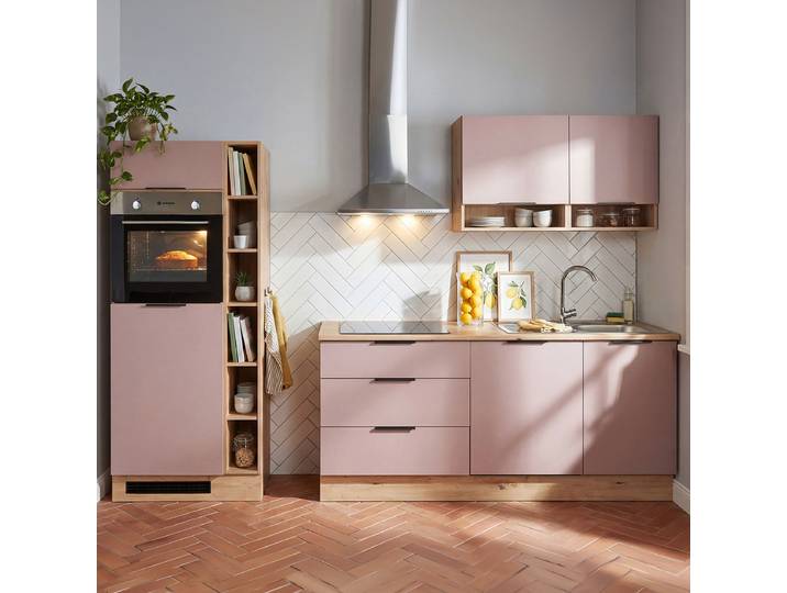 Autarke Küchenzeile Kalcu 270 cm 270 x 211 x 60cm Pink/Violett/Mauve ohne Elektrogeräte