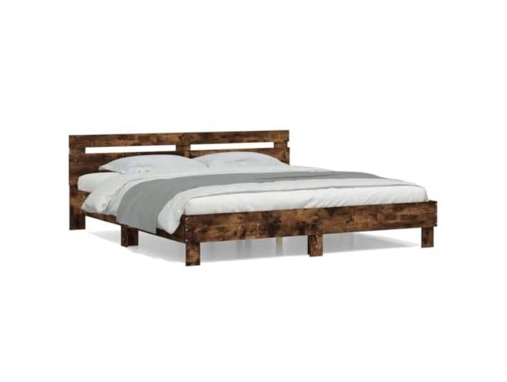 PUGYNBK Bett mit Kopfteil aus technischem Holz, rauchige Eiche, 200 x 200 cm