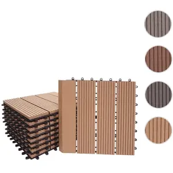 WPC Bodenfliese Rhone + Abschluss, Holzoptik Balkon/Terrasse, 11x je 30x30cm = 1qm Premium ~ teak linear senkrecht