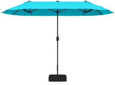 Costway 13 Feet Double-Sided Patio Twin Table Umbrella with Crank Handle-Turquoise