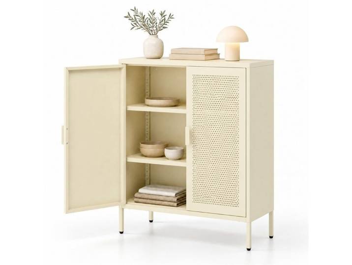 Buffet de Cuisine GIANTEX Meuble Cuisine avec 2 Étagères Amovibles Façade Perforée et Pieds Réglables 80x35x102 cm Jaune