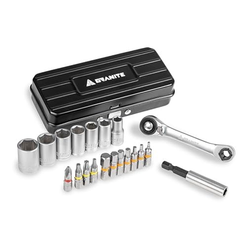 Granite Duet Hex Bit & Socket Ratchet Gereedschapsset - Zwart