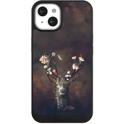 Nivocase Handyhülle für Apple iPhone 13 Hülle NIVOpure Case Schwarz Blumen Rehe Rentier (Apple iPhone 13), Smartphone Hülle, Schwarz