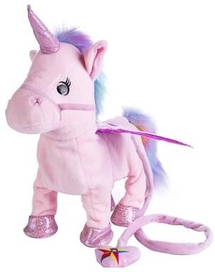 Youfap Market Walking Singing Electric Plush Toy Unicorn Leading Rope Angel Horse Doll pink