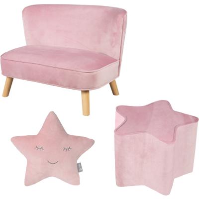 Kindersitzgruppe ROBA "Lil Sofa", bunt (rosa, mauve), Sitzmöbel-Sets, Kinder, Samt, bestehend aus Kindersofa, Kinderhocker und Dekokissen in Sternform