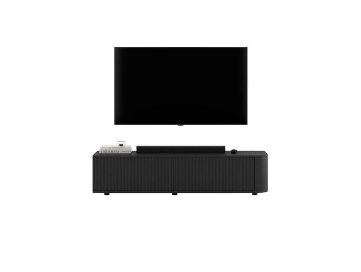 Meble Lindner Tv-Lowboard Aurora Schwarz matt 140 cm mit niedrigen Füßen, 2 Fächer, Rechteckig,Rechteckig, 140x31x35 cm, Wohnzimmer, TV Möbel, Lowboards, Lowboards stehend