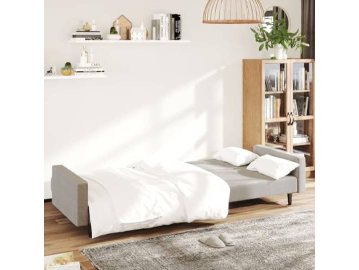 KTHLBRH Schlafsofa mit 2 Sitzplätzen in Hellgrau aus Samt Wandelbar, Struktur aus Holz, Schaumstoff, Kapazität 110 kg pro Sitzplatz