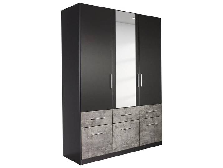 Xora Drehtürenschrank, Graphit, Grau, 2 Fächer, 6 Schublade(n) Schubladen, 136x197x54 cm, Blauer Engel, RAL Testat, Goldenes M, Made in Germany, umfangreiches Zubehör erhältlich, Schlafzimmer, Kleiderschränke, Kleiderschränke 3-türig