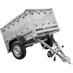Neuer Anhänger GARDEN TRAILER 150 KIPP mit zusätzlichen Bordwänden, Stützrad und Flachplane