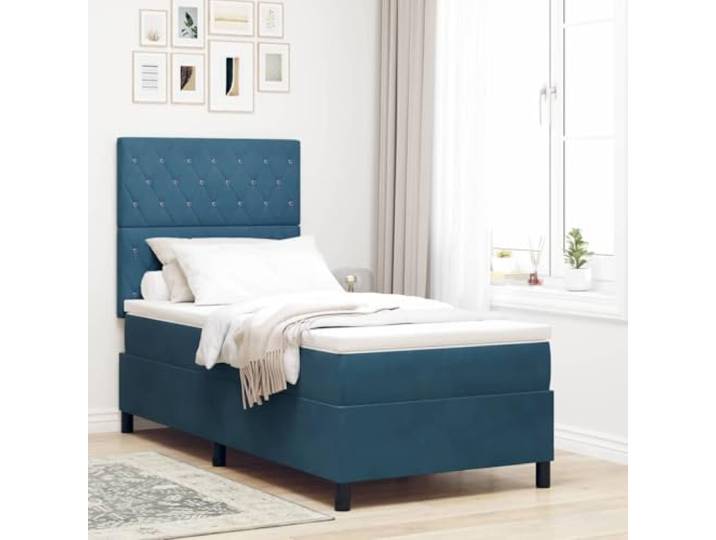 LED Beleuchtung modernes Design Boxspringbett Dunkelblau 90 x 190 cm LED Boxspringbett mit Matratze Dunkelblau 90x190 cm Stoff Bett mit RGB LED Beleuchtung verstellbarem Kopfteil, inklusive