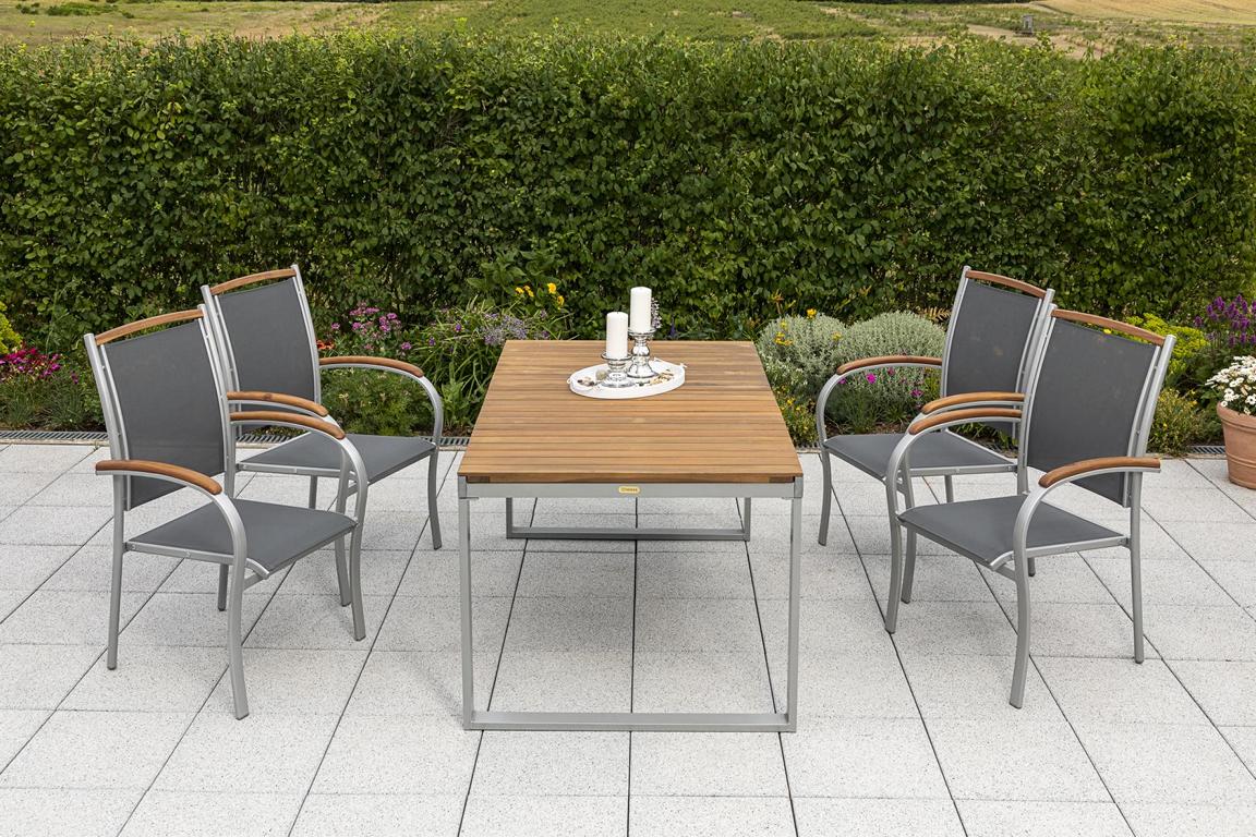 MERXXHANDELS Siena Set 5tlg 4 Sessel Holzappl Tisch 150(200)x90cm 16909298