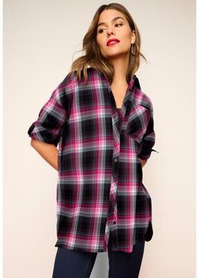 Plus Size Women's Plaid Flannel Tunic by Roaman's in Black Pink Plaid (Size 32 W) Plaid Shirt