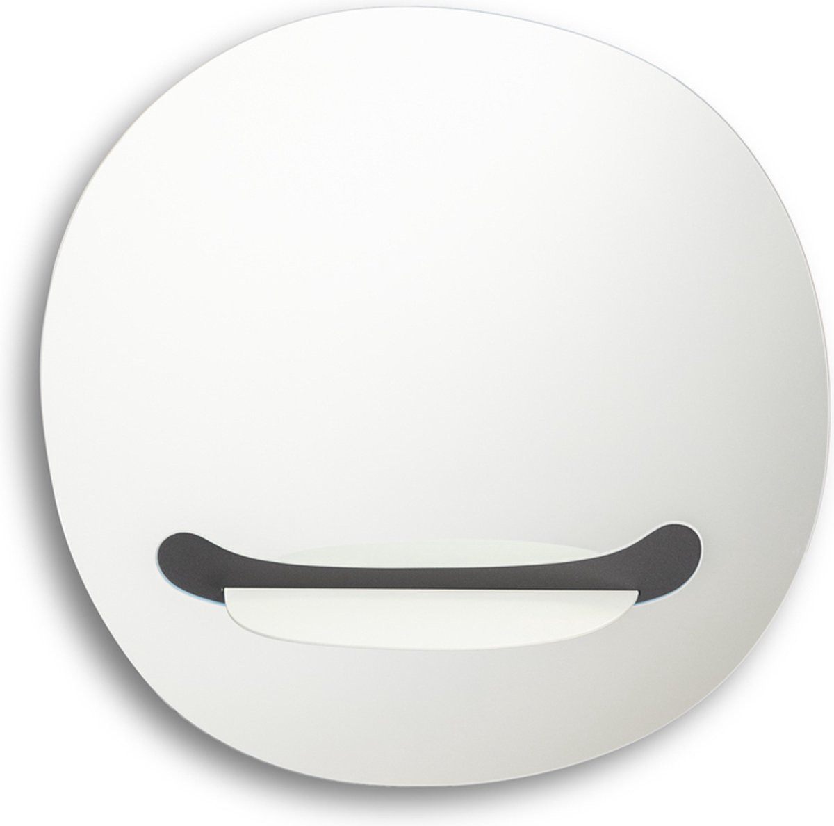 Smilling Mirror Werkwaardig - Lichtgrijs - Lachspiegel met plankje door Dutch Designer Job van den Berg