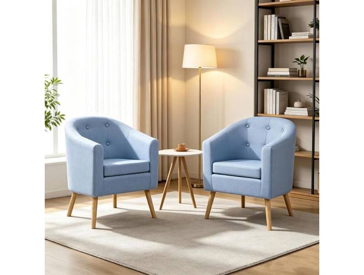PIPIPOXER Lot de 2 Fauteuils d'appoint Tissu Aspect Lin Pieds Naturel Coussin de siège confortable Fauteuils Salon Réception