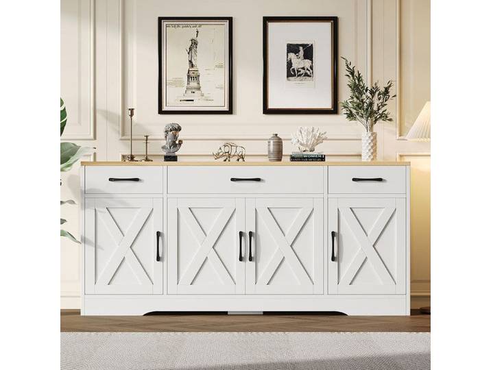 Buffet Blanc moderne Armoire multifonction buffet de salle à manger buffet Blanc avec décoration