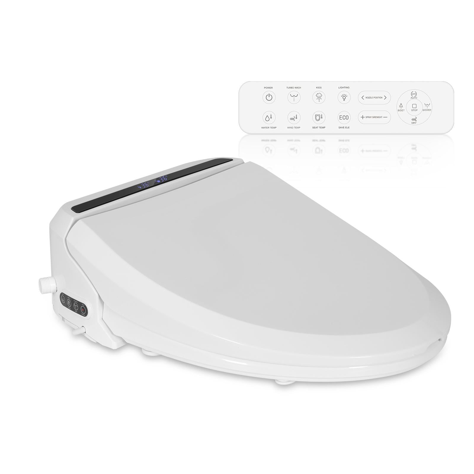 Puluomis Slimme Elektrische WC-bril met Afstandsbediening, Automatische Toiletdeksel met Soft Close, D-vorm, Wit, Lang