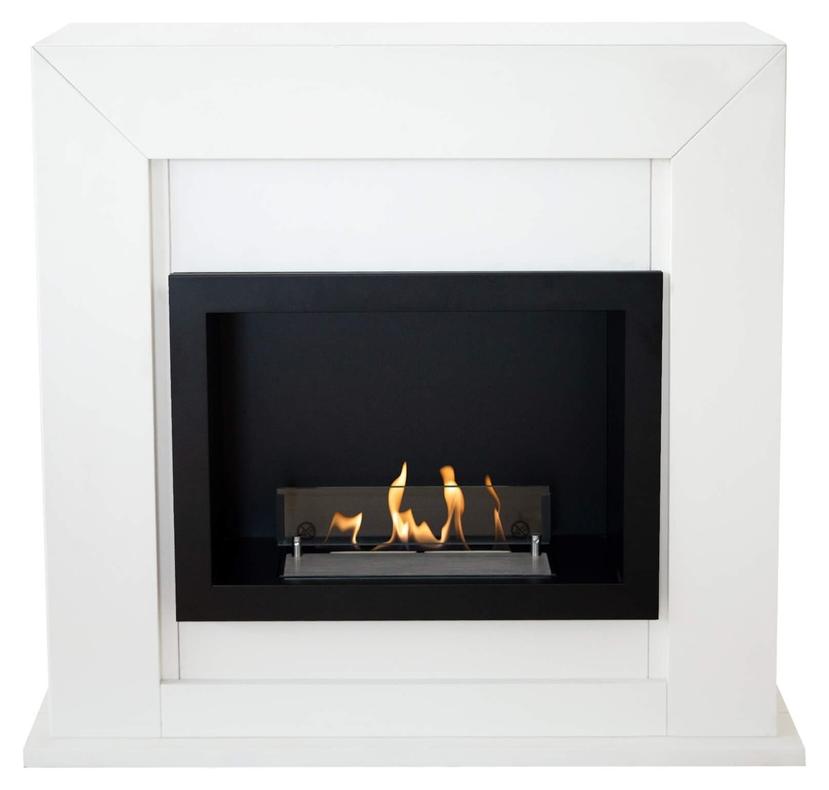 Xaralyn Ethanol Kamin - Adra BRI-MDW - weiß Holz - 1,5 KW Heizung - Kaminsims mit Einbaukamin - Dekokamin