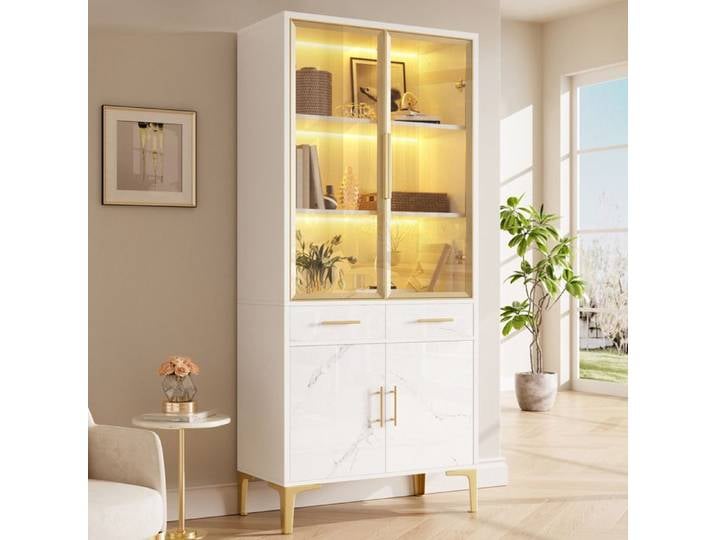 VUENOR Vitrine haute 75x38x170 cm blanc – LED contrôlable par application