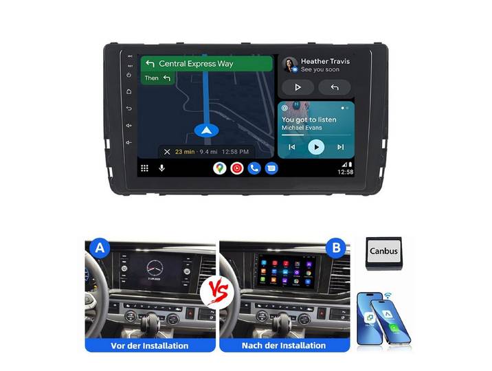A-Sure Android 15 Autoradio Apple CarPlay Navi GPS für VW T6.1 Transporter Autoradio (DSP, 4 Core, Digitalradio (DAB), 8 Core, 1280*720P)