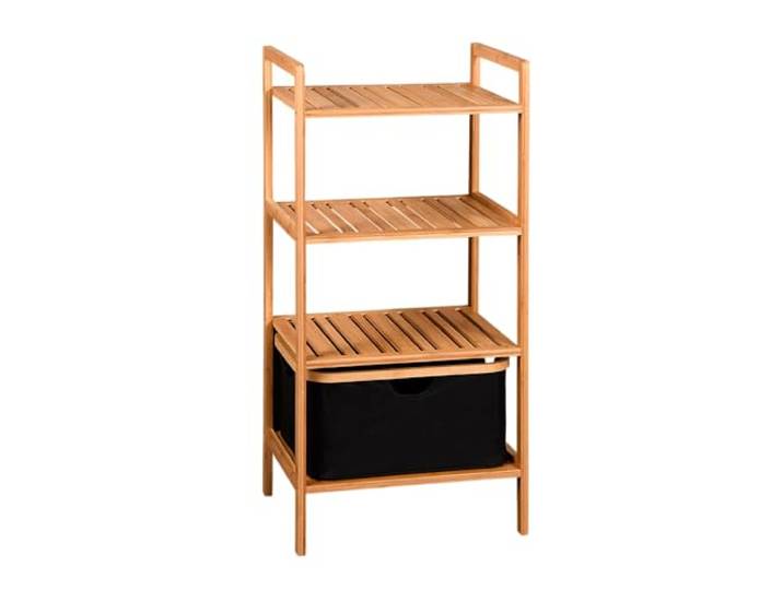 KESPER Bambusregal mit 4 Ablagen und Stoffbox, 44 x 93 cm 19438 Vier Ablageflächen und eine herausnehmbare Box für vielseitigen Stauraum