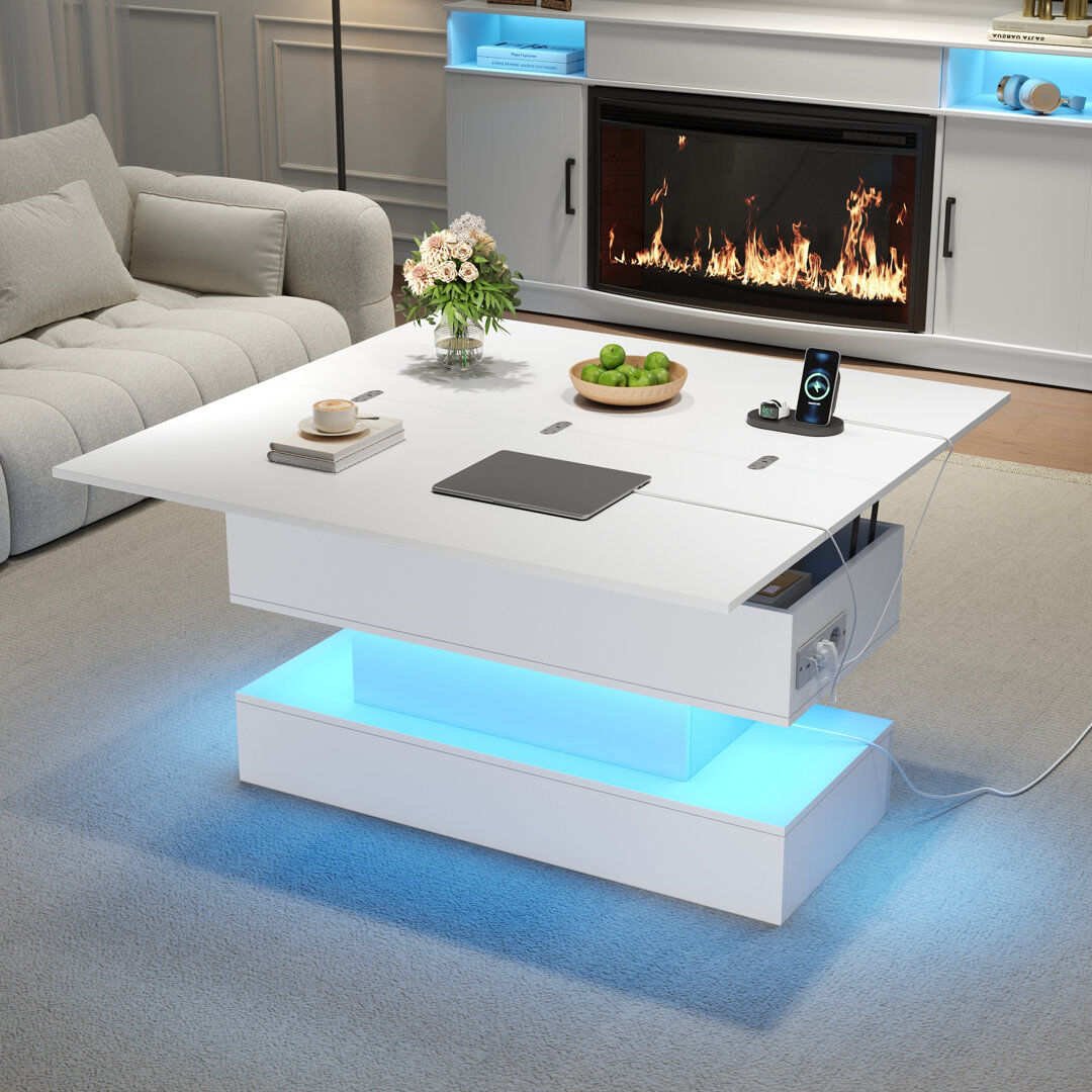 Metro Lift Top Coffee Table with Storage White 51.4cm H X 100cm W X 50cm D