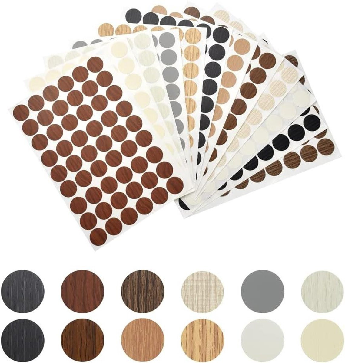Schroefgat Stickers Grijs met Houtstructuur - Zelfklevende Dekstickers voor Meubels - Diameter: 21 mm