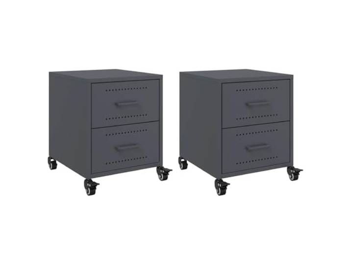 LMTYOENFG 2er Set Nachttische Anthrazit Stahl 36x39x43,5 cm Rollbarer Beistelltisch mit Schubladen für Schlafzimmer und Wohnbereich, flexibel beweglich und stabil.