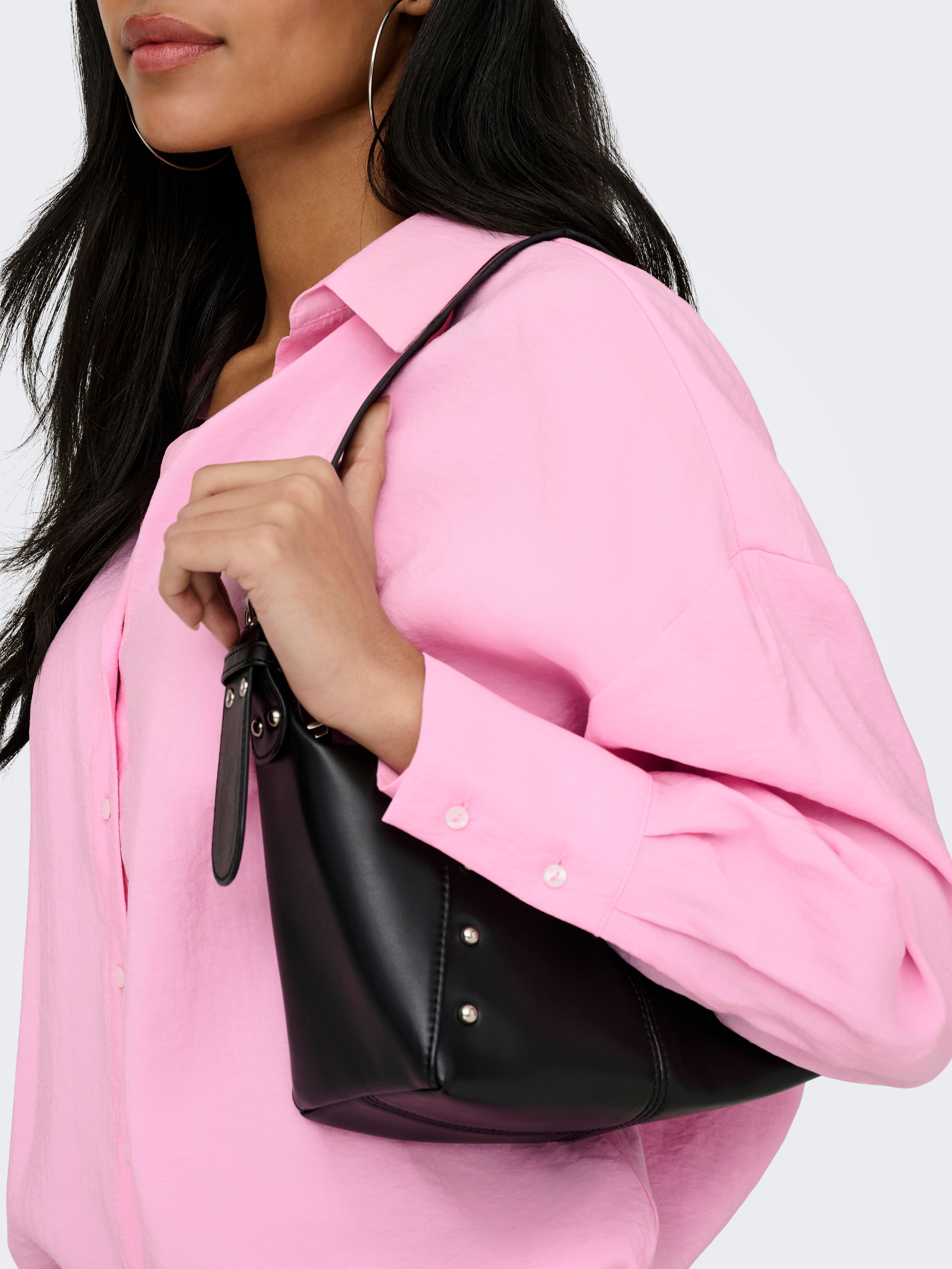 Hemdbluse ONLY "ONLZAZIMA L/S LOOSE SHIRT WVN NOOS", Damen, Gr. M, pink lady, Web, Obermaterial: 84% Modal, 16% Polyester, unifarben, oversize Po-bedeckend, Blusen Hemdbluse pink lady M
