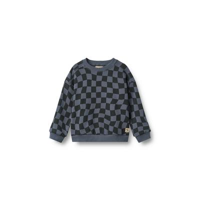 Sweater WHEAT "WHEAT Sweatshirt L/S Sandro", Mädchen, Gr. 98, blau (navy blau check), 100% Baumwolle, bedruckt, Rundhals, Sweatshirts Sweater
