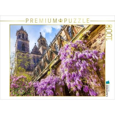 CALVENDO Puzzle Blühender Blauregen im Kreuzgang des Magdeburger Doms | 1000 Teile Lege-Größe 64x48cm Foto-Puzzle für glückliche Stunden
