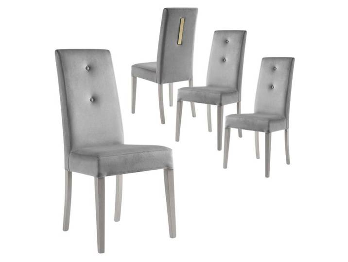 JEMMA - Lot de 4 Chaises Suédine Grise Détail Doré et Bois Gris