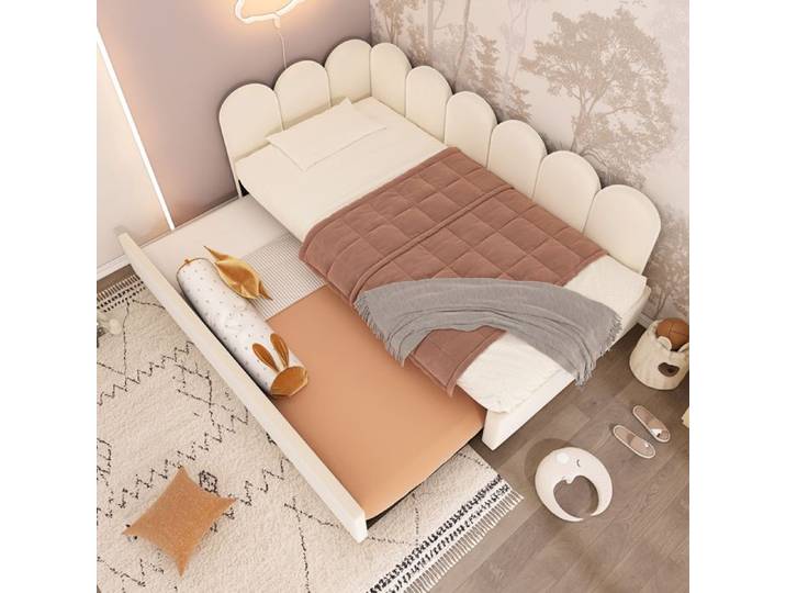 Lit rembourré lit banquette 90x200cm Lit enfant avec sommier à lattes Lit canapé-lit banquette avec lit gigogne 90x190cm Beige