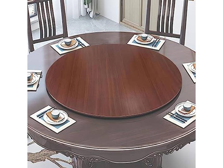 ESOYAWE Esstische Rundes Drehbares Tablet, 50 60 70 80 90 100 cm Tischplatte Drehtablett, Mit Silent Base Zum Einfachen Teilen Aller Speisen Holz Rotating Tablett, Für Küche Essen Parteien Hochzeit