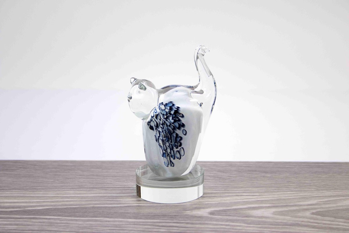 Mini Urn Witte Kat met stippen van Mondgeblazen Loranto Glas