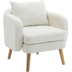 OKWISH Sessel 71x72x71 cm aus Teddy-Samt mit dickem Kissen – bequemer Lounge-Stuhl für Wohnzimmer und Schlafzimmer Weiß