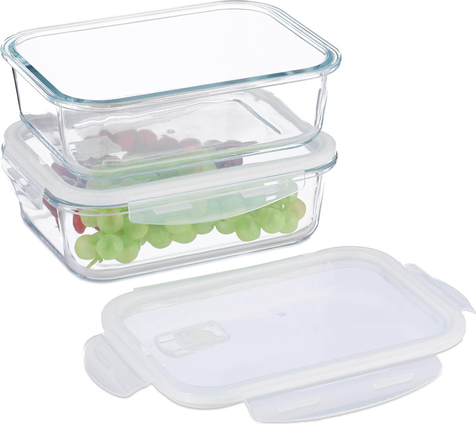 Relaxdays Glazen bewaardoos met deksel, wit-transparant
