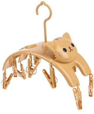 ModernMart Cute Cat Hanging Drying Rack With Clips Indoor Outdoor Laundry Organizer brown