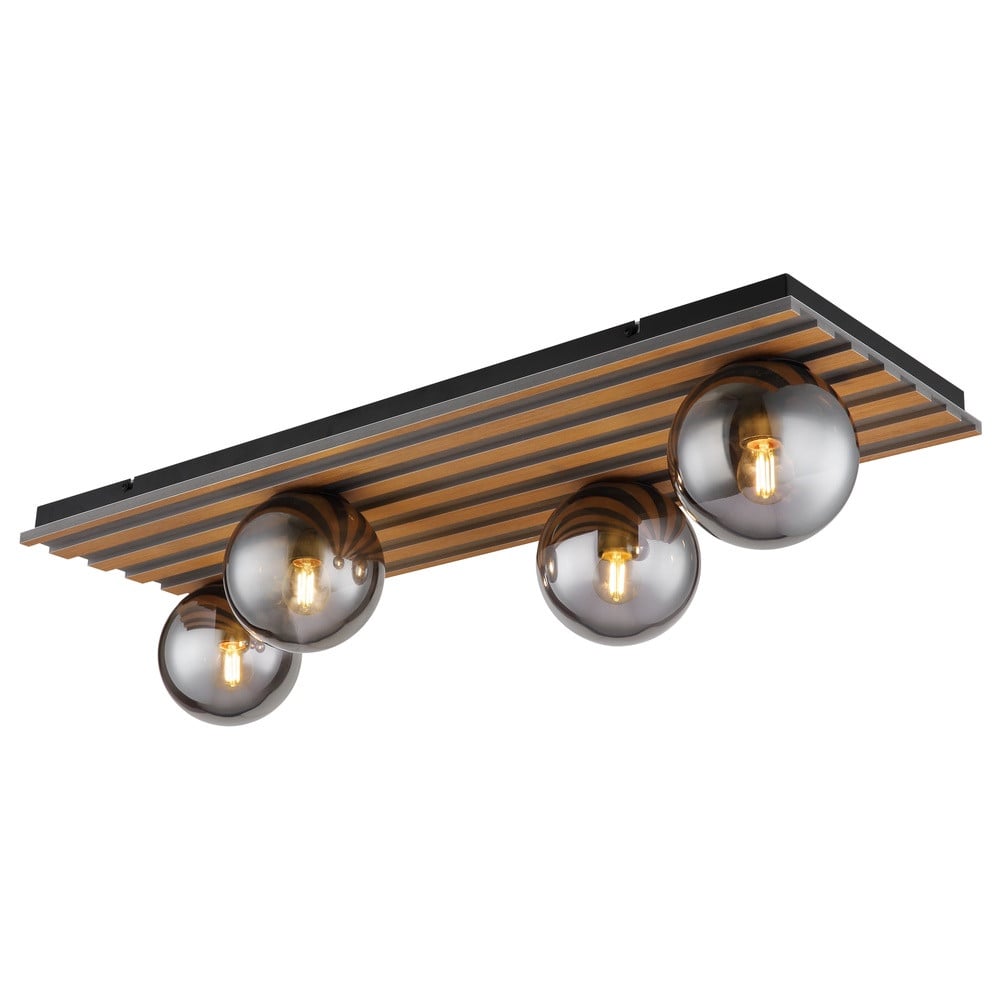 Globo Parsons Plafondlamp 4-lichts zwart met hout - 54343-4