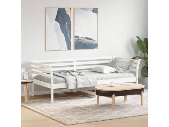 Massivholz Kiefer Tagesbett Schlafsofa mit Schutzgitter Weiß 100x200 cm Tagesbett ohne Matratze Weiß 100x200 cm Massivholz Kiefer Sofa Schlafsofa Gästebett mit Schutzgitter und Lattenrost