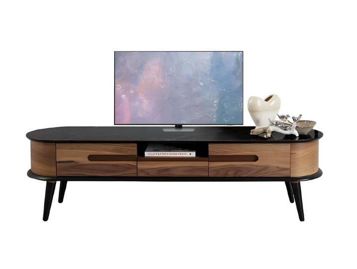 JVmoebel TV-Wand Ovales Sideboard in mattschwarz für Unterhaltungselektronik, (1-St), Made in Europe