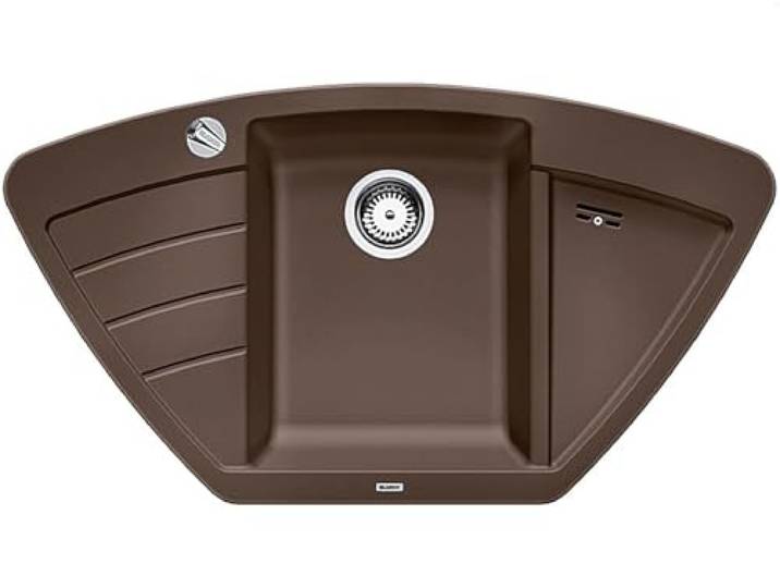 BLANCO ZIA 9 E Granitspüle aus SILGRANIT cafe [93x51x19,2 cm] für 60 cm breite Unterschränke Hauptbecken mittig Ergonomische Anordnung Eckspüle