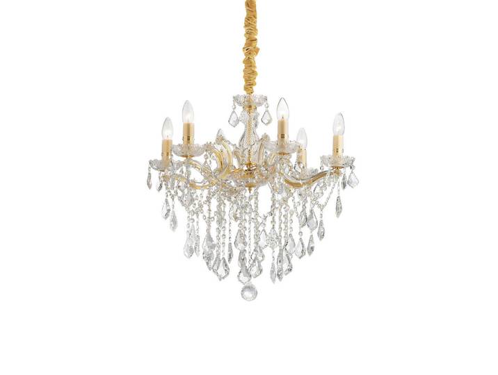 Ideal Lux Kronleuchter Florian Oro, Goldfarben, Messingfarben, Glas, Naturmaterialien, 82-120 cm, Lampen & Leuchten, Innenbeleuchtung, Hängeleuchten, Kronleuchter
