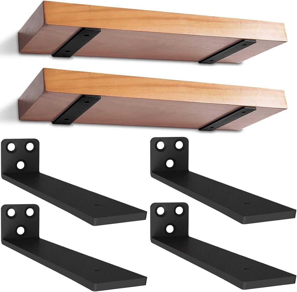 4x Zwevende Plankdragers Zwart - Onzichtbare en Robuuste Muurbeugels voor Houten Planken
