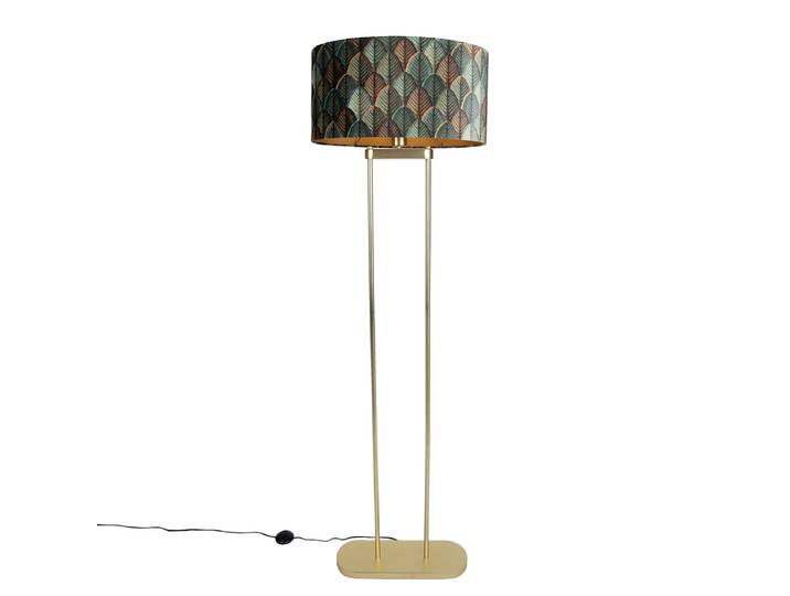 Vloerlamp messing met ovale kap blad design en gouden binnenkant