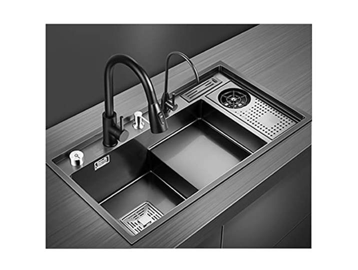 Küchenspüle Aus Edelstahl 304 Stufen-Spülbecken Mit Einem Becken Mit Tassenspüler Und Wasserhahn Einbau- Oder Unterbauinstallation Mehrere Paketoptionen (Color : H, S : 82x46x22cm)