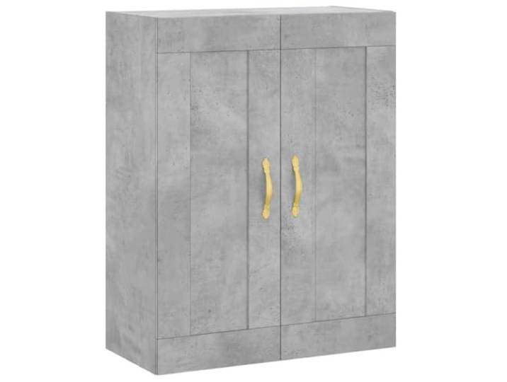 Wandschrank Betongrau 69,5x34x90 cm Holzwerkstoff 3 Fächer mit Türen, Türgriffe aus Eisen, Wandmontage, Schwebeschrank, Highboard, Wohnzimmer, Schlafzimmer