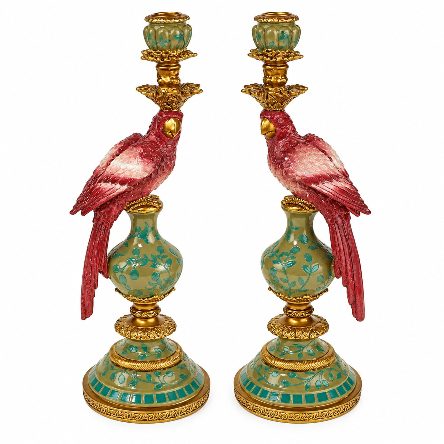 Werner Voß Kaarsenhouder Papegaai Set van 2 stuks Roze Polyresin H 39,5 x B 14 x D 13 cm