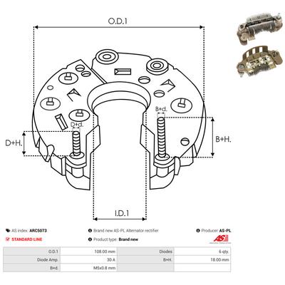 AS-PL Gleichrichter, Generator ARC5073 1080mm für MITSUBISHI Subaru